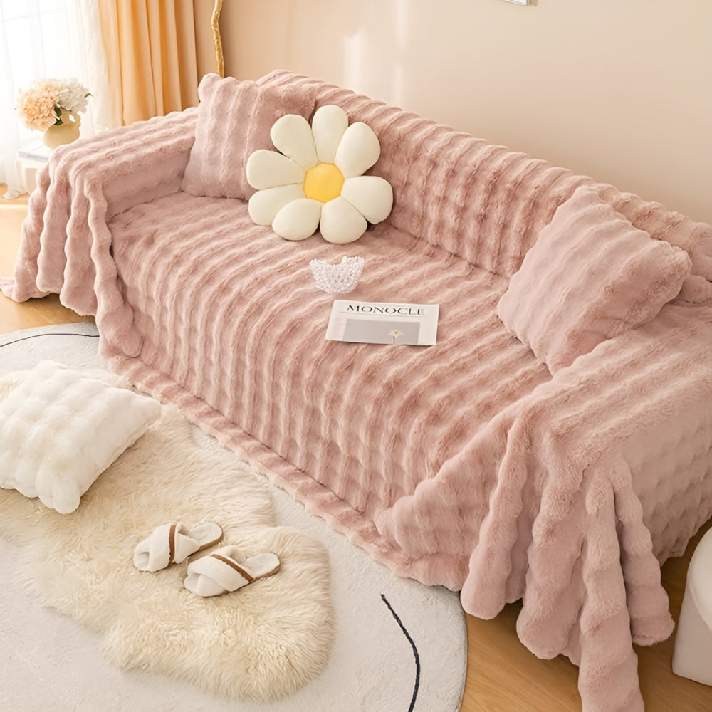 Pluche Bankhoes met Golvend Faux Fur Patroon en Antislip Achterkant