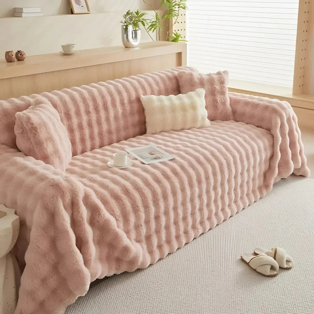 Pluche Bankhoes met Golvend Faux Fur Patroon en Antislip Achterkant