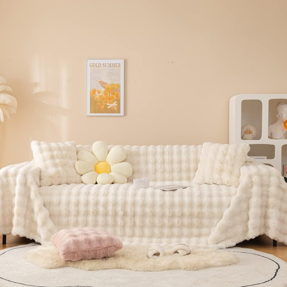 Pluche Bankhoes met Golvend Faux Fur Patroon en Antislip Achterkant