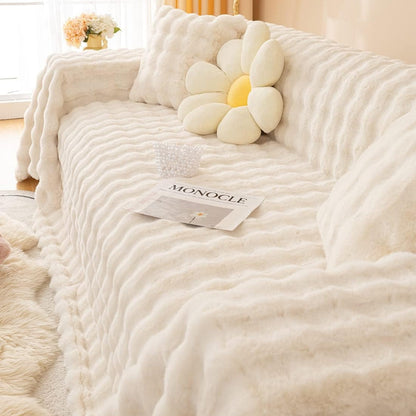 Pluche Bankhoes met Golvend Faux Fur Patroon en Antislip Achterkant