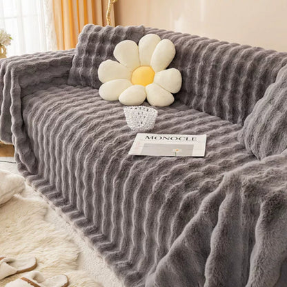 Pluche Bankhoes met Golvend Faux Fur Patroon en Antislip Achterkant