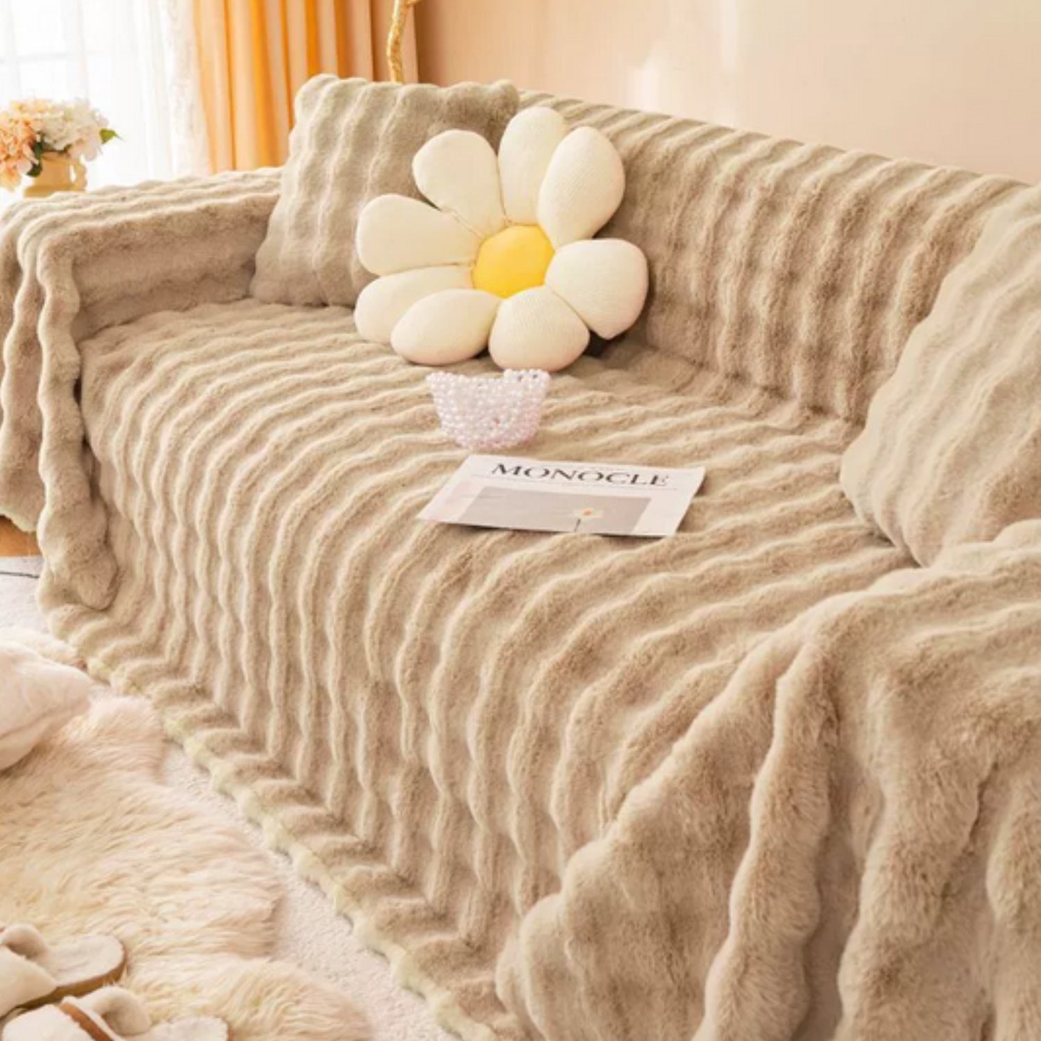 Pluche Bankhoes met Golvend Faux Fur Patroon en Antislip Achterkant