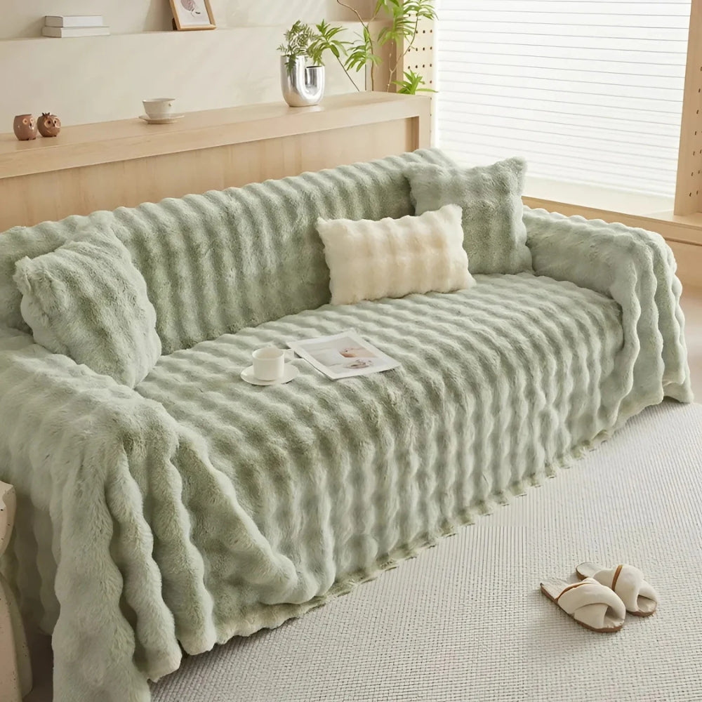 Pluche Bankhoes met Golvend Faux Fur Patroon en Antislip Achterkant