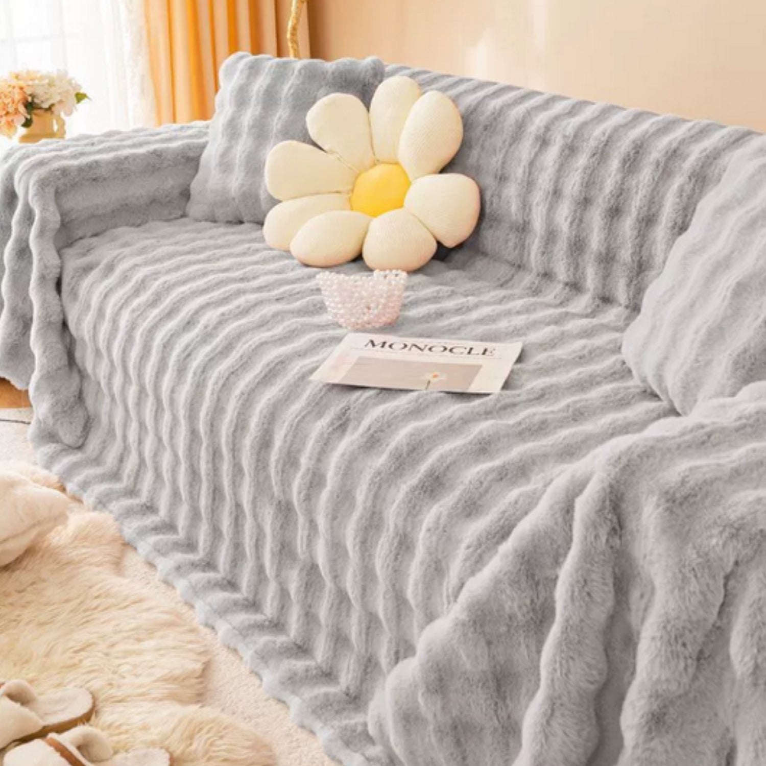 Pluche Bankhoes met Golvend Faux Fur Patroon en Antislip Achterkant