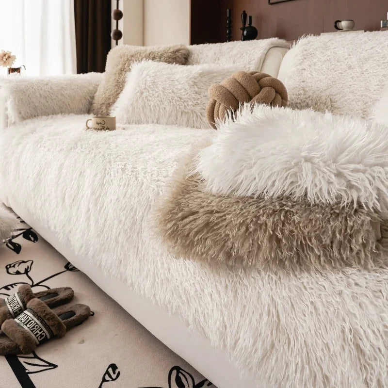 Pluche Bankhoes met Langharige Nepbont Textuur voor Bank en Sofa