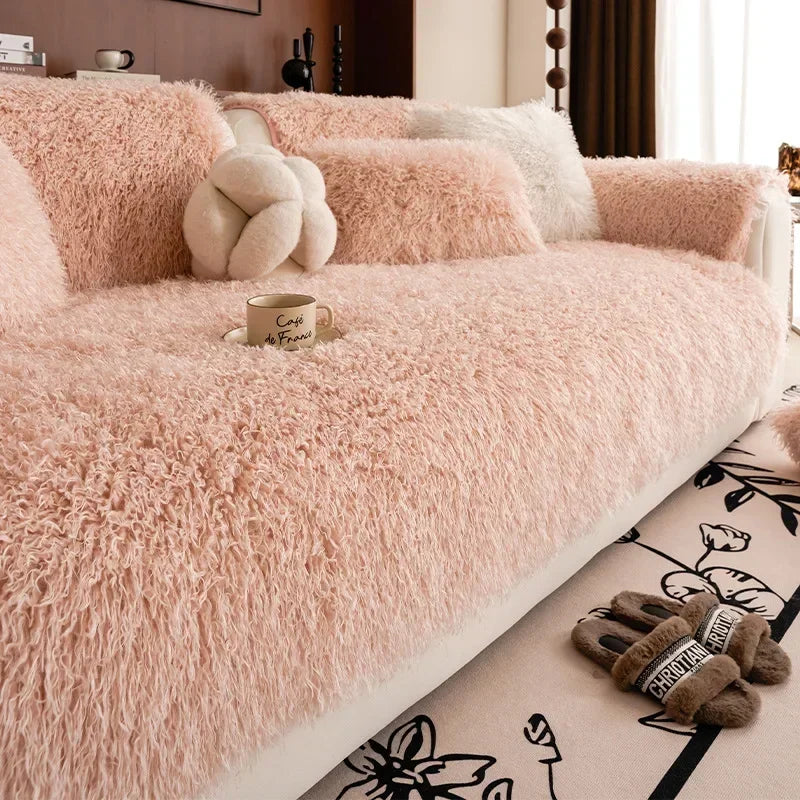 Pluche Bankhoes met Langharige Nepbont Textuur voor Bank en Sofa