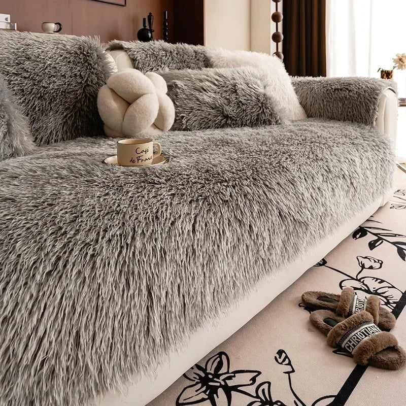 Pluche Bankhoes met Langharige Nepbont Textuur voor Bank en Sofa
