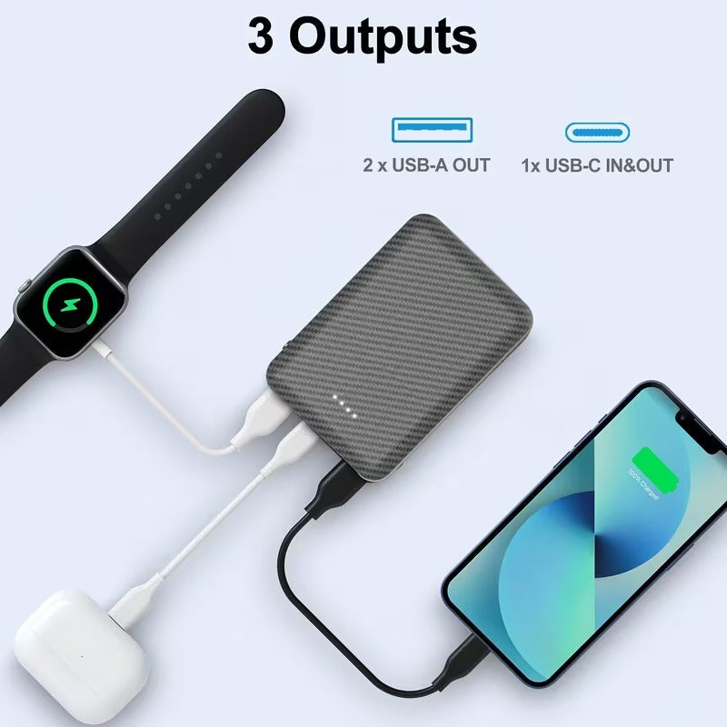 Powerbank 12000mAh voor Verwarmde Kleding met USB-C en 3 Uitgangen