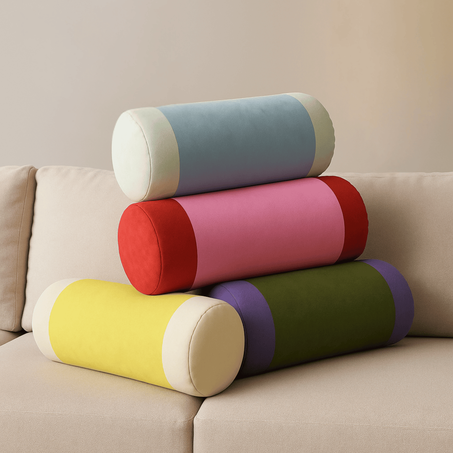 Rolkussen Cilindervormig met Afneembare Hoes en Tweekleurig Design