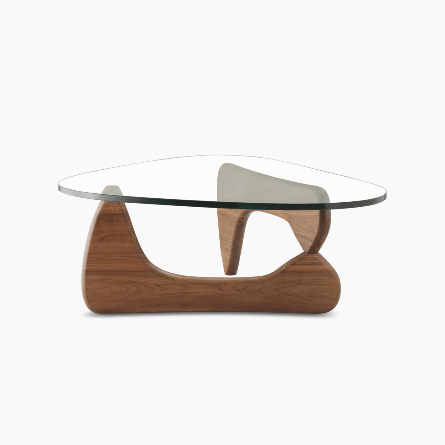 Salontafel met Glazen Blad en Sculpturaal Houten Onderstel Retro