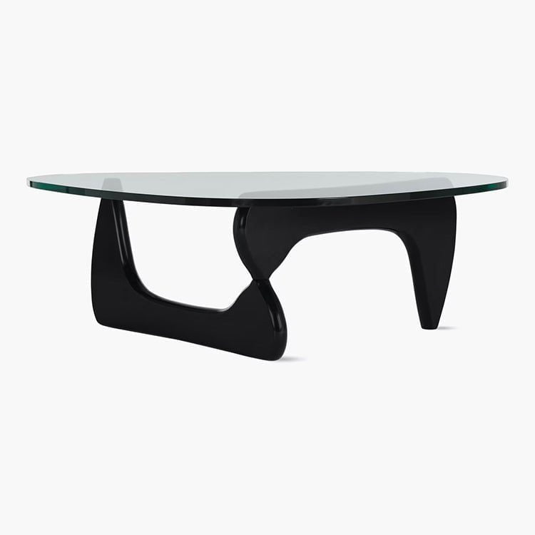 Salontafel met Glazen Blad en Sculpturaal Houten Onderstel Retro