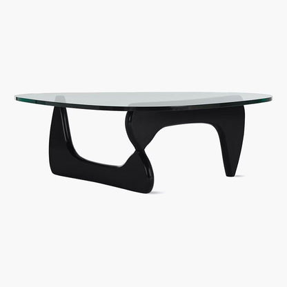 Salontafel met Glazen Blad en Sculpturaal Houten Onderstel Retro