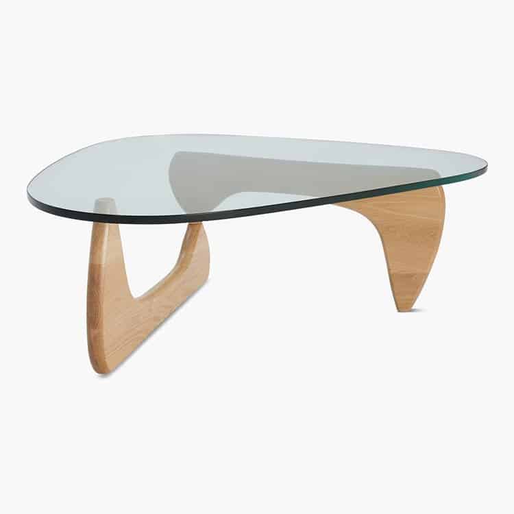 Salontafel met Glazen Blad en Sculpturaal Houten Onderstel Retro