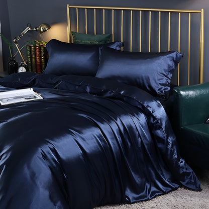 Satijnen Dekbedovertrek Set met 2 Kussensloops voor Eenpersoons en Tweepersoons Bed