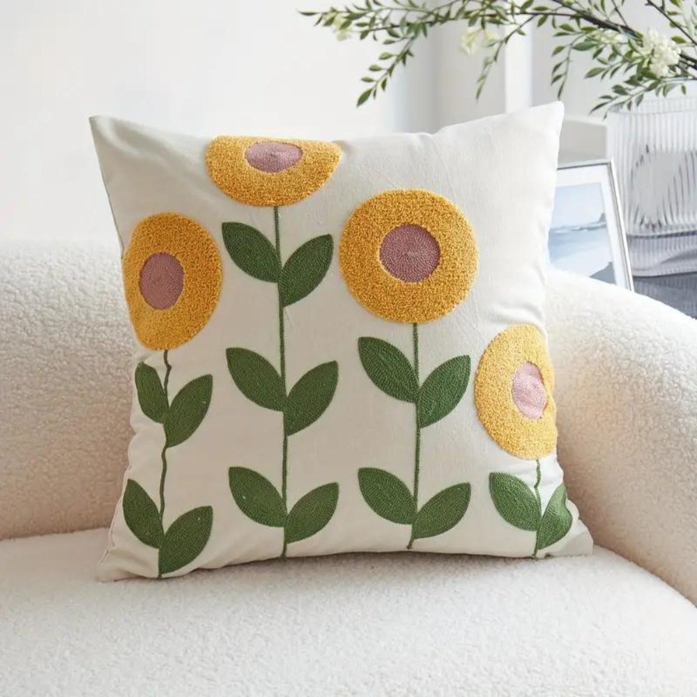 Sierkussenhoes met Geborduurde Bloemen en Plantenpatroon