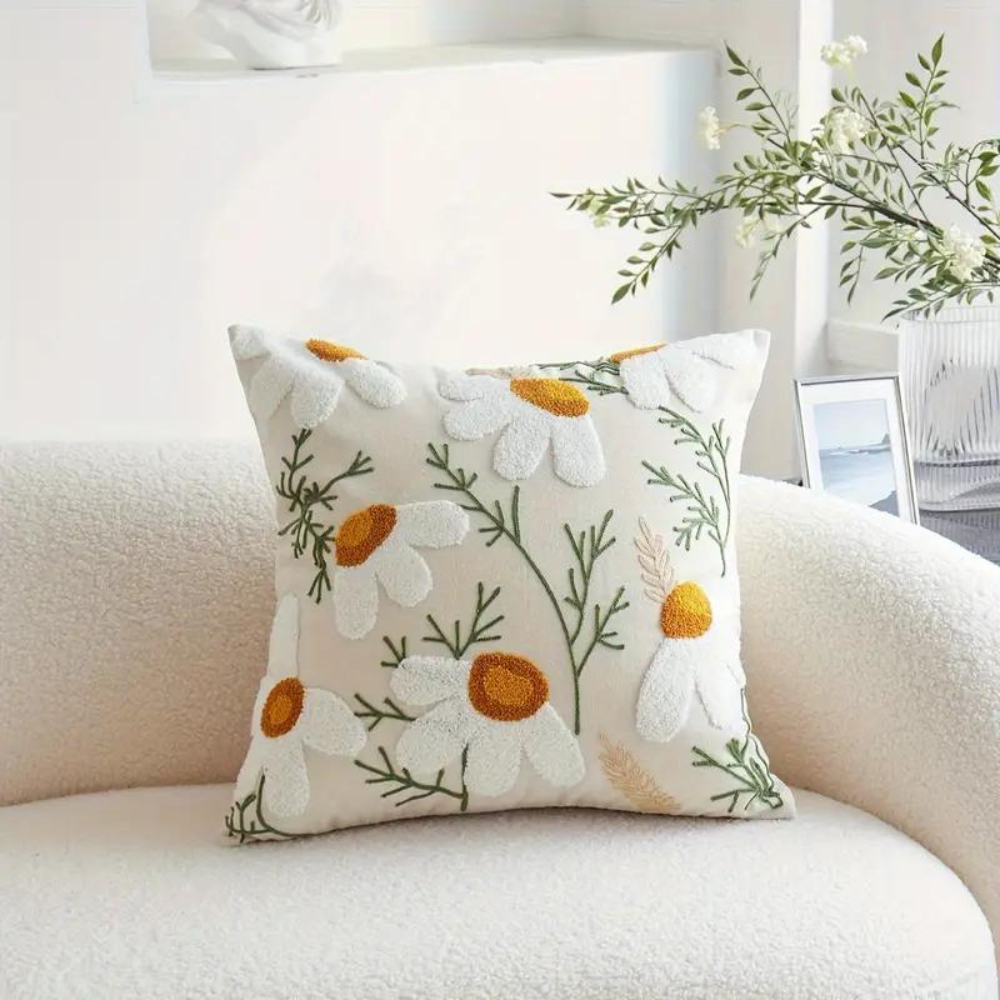 Sierkussenhoes met Geborduurde Bloemen en Plantenpatroon