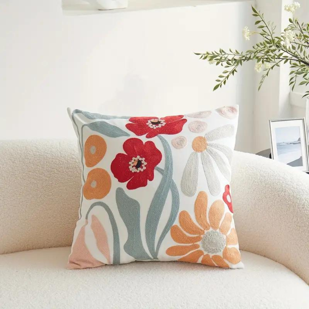 Sierkussenhoes met Geborduurde Bloemen en Plantenpatroon