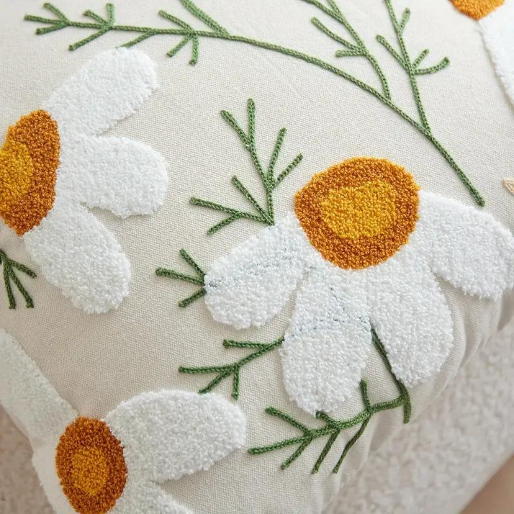Sierkussenhoes met Geborduurde Bloemen en Plantenpatroon