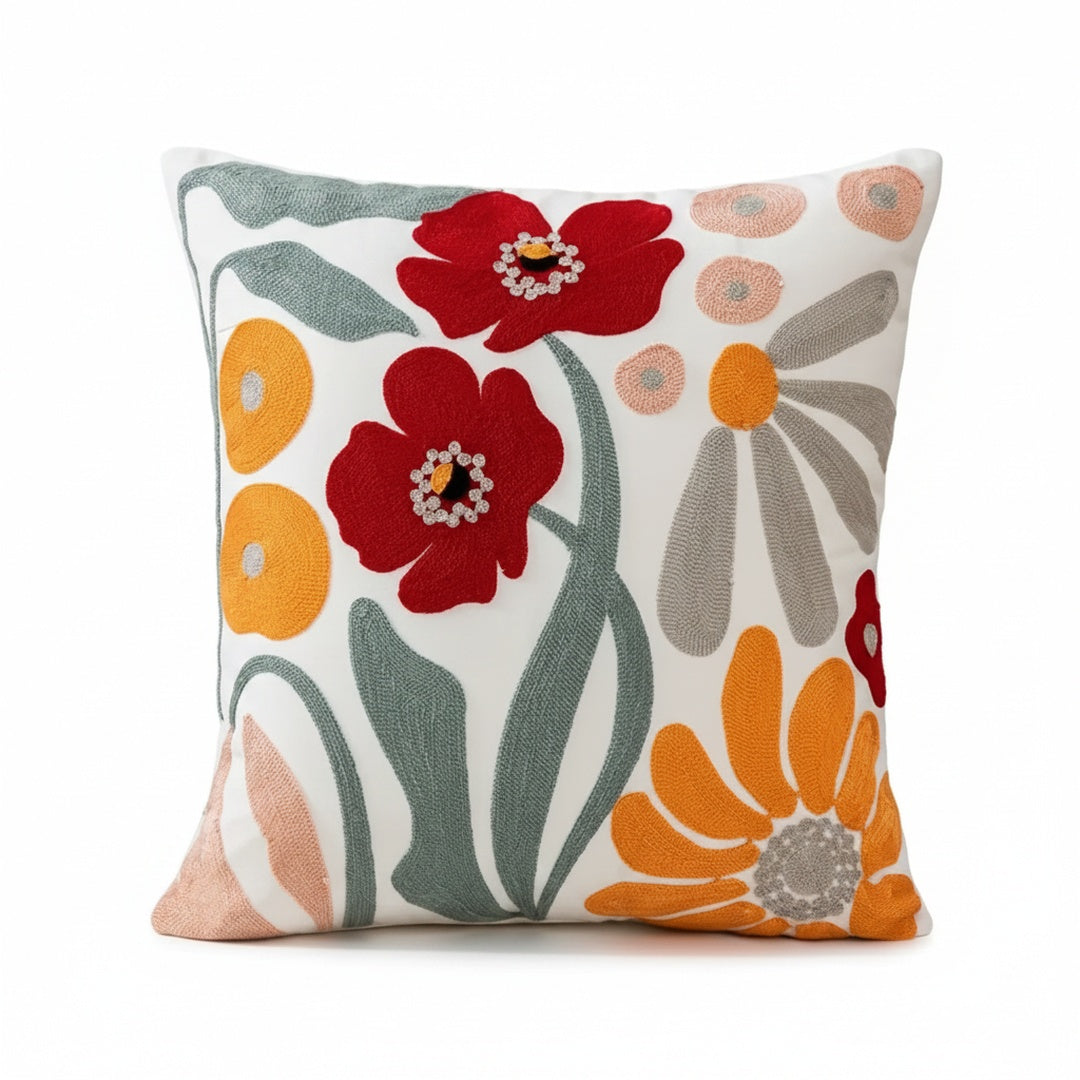 Sierkussenhoes met Geborduurde Bloemenprint en Afneembare Hoes