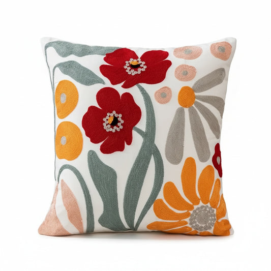 Sierkussenhoes met Geborduurde Bloemenprint en Afneembare Hoes