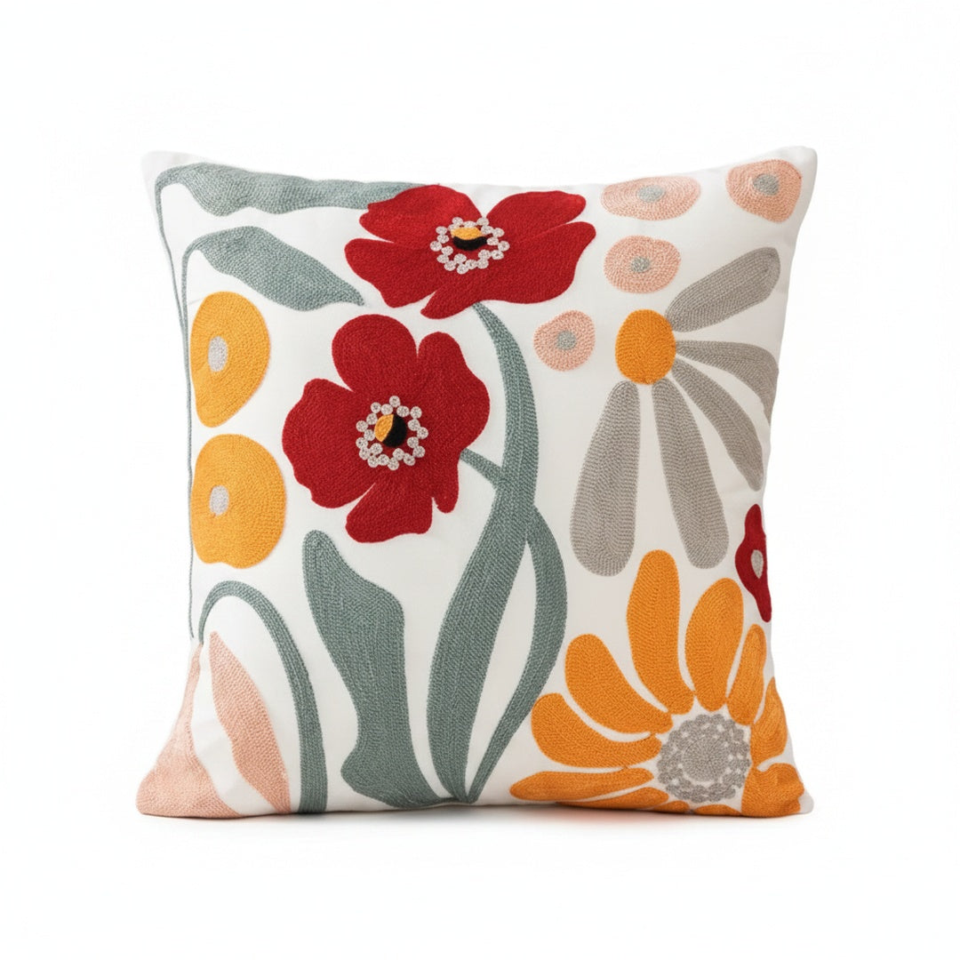 Sierkussenhoes met Geborduurde Bloemenprint en Rits ##POS:1##