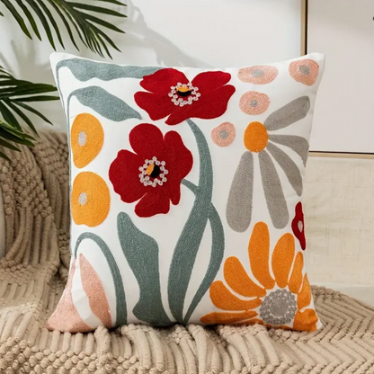 Sierkussenhoes met Geborduurde Bloemenprint en Rits