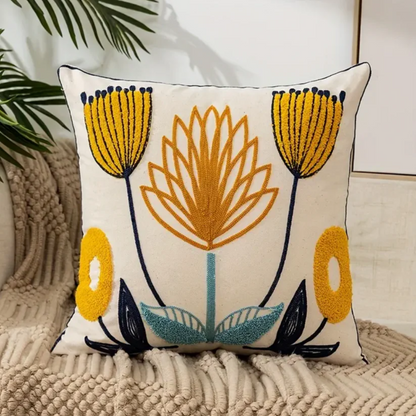 Sierkussenhoes met Geborduurde Bloemenprint en Rits