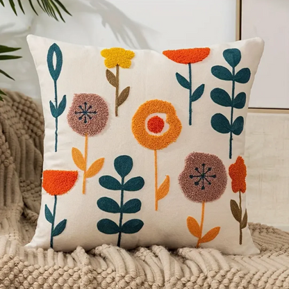 Sierkussenhoes met Geborduurde Bloemenprint en Rits