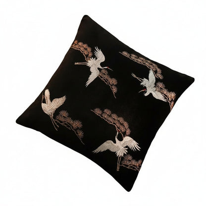Sierkussenhoes met Geborduurde Kraanvogels en Dennen Japanse Stijl
