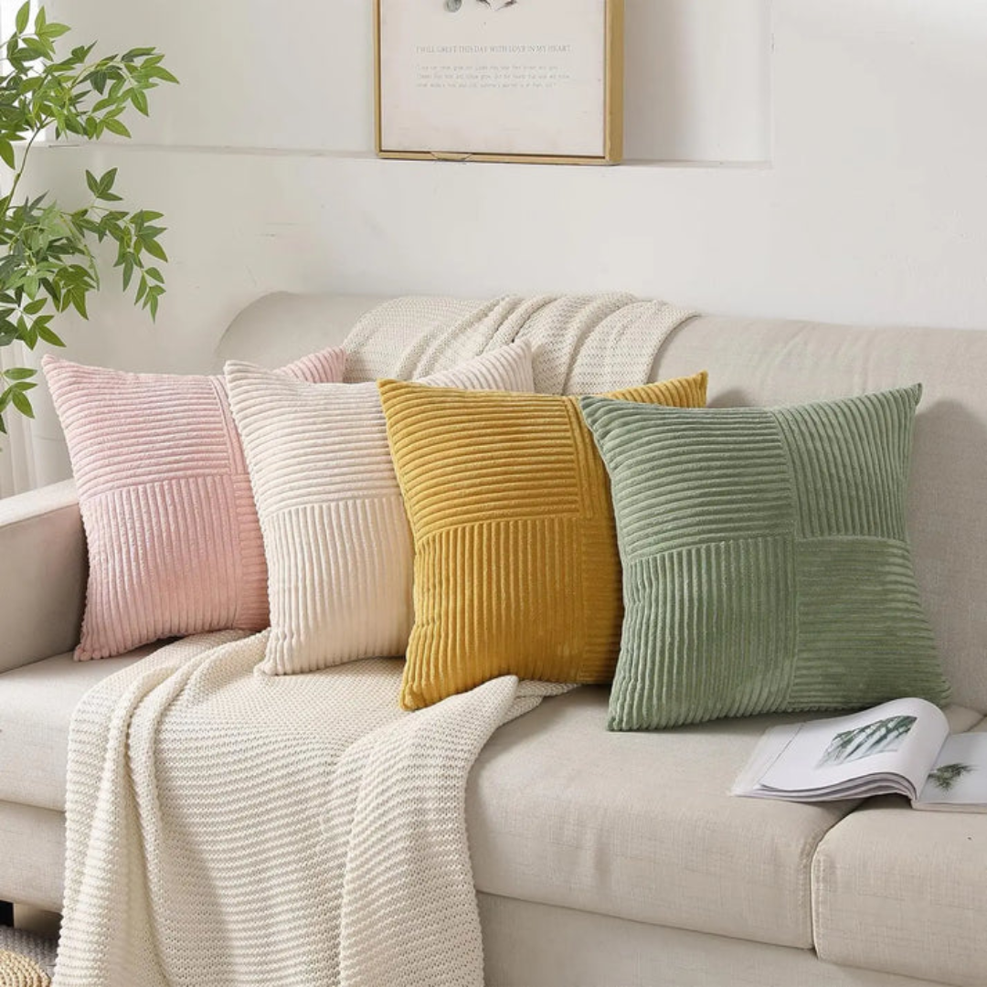Sierkussenhoes met Geribbeld Patchwork Design en Verborgen Rits
