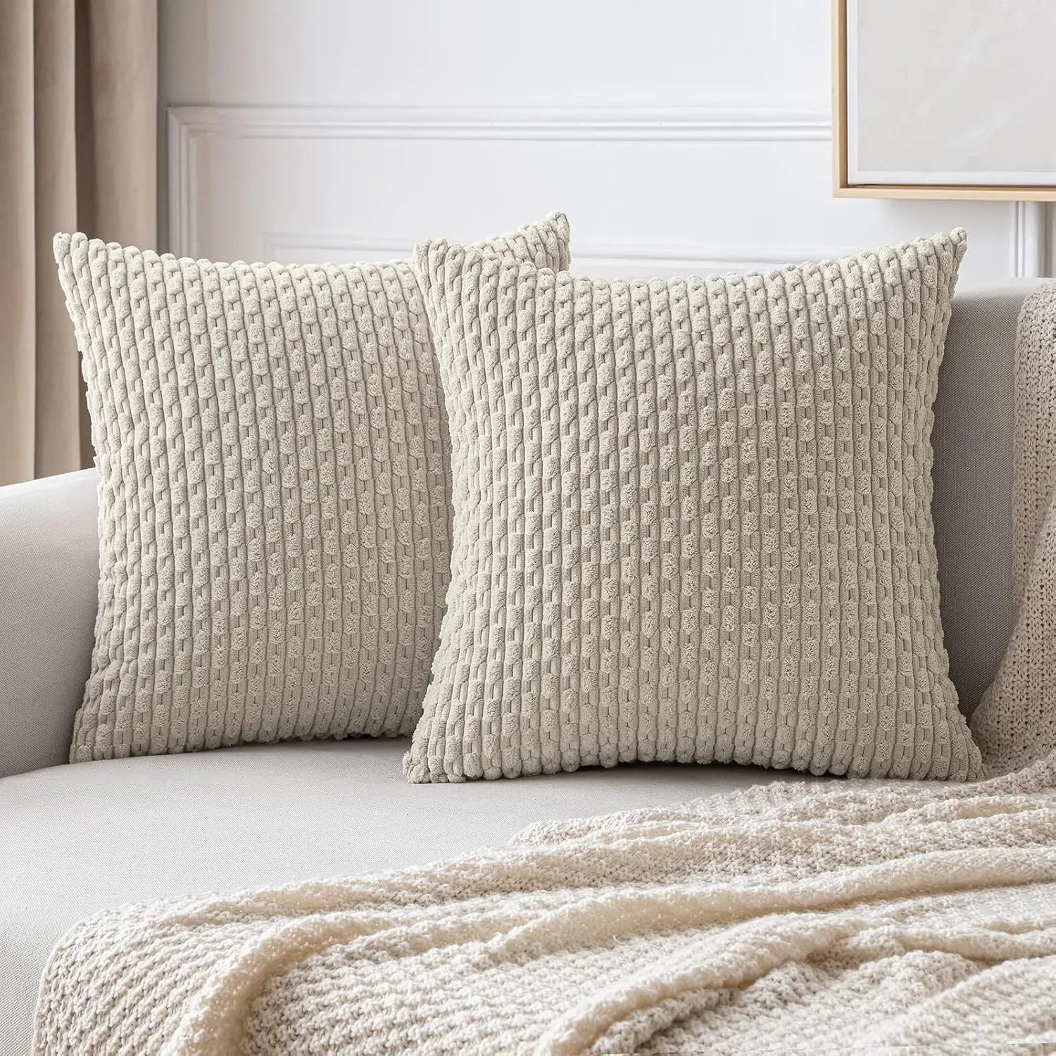 Sierkussenhoes met Ribstructuur en Rits voor Bank of Bed ##POS:9##
