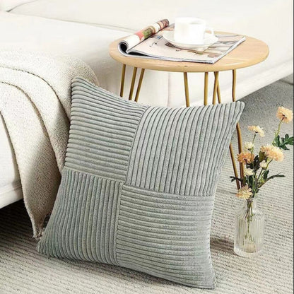 Sierkussenhoes met Rits en Ribfluweel Blokpatroon Set van 2