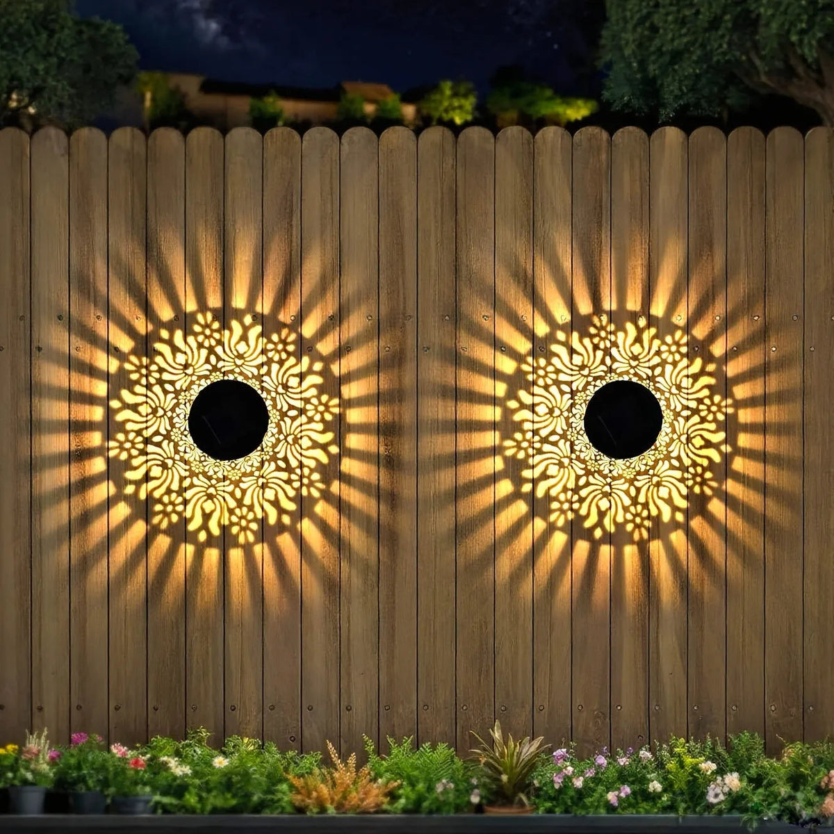 Solar Buitenlamp Bohemian met Bloemenmotief en Schaduweffect 2-pack