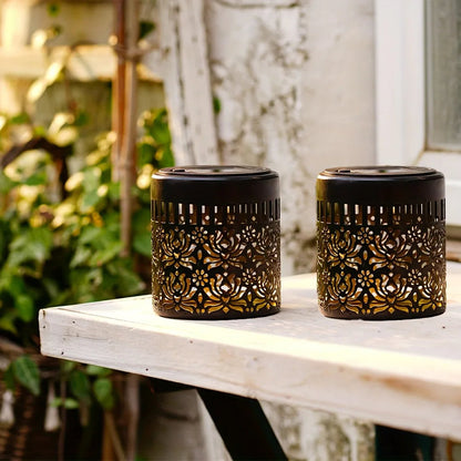 Solar Buitenlamp Bohemian met Bloemenmotief en Schaduweffect 2-pack