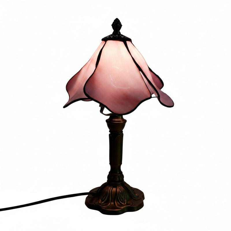 Tafellamp Art Deco met Glas Bloemvormige Kap en Antiek Bronzen Voet