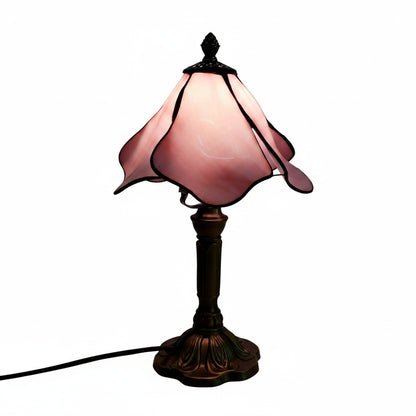 Tafellamp Art Deco met Glas Bloemvormige Kap en Antiek Bronzen Voet