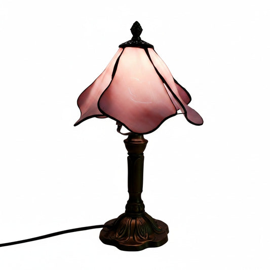 Tafellamp Art Deco met Glas Bloemvormige Kap en Antiek Bronzen Voet