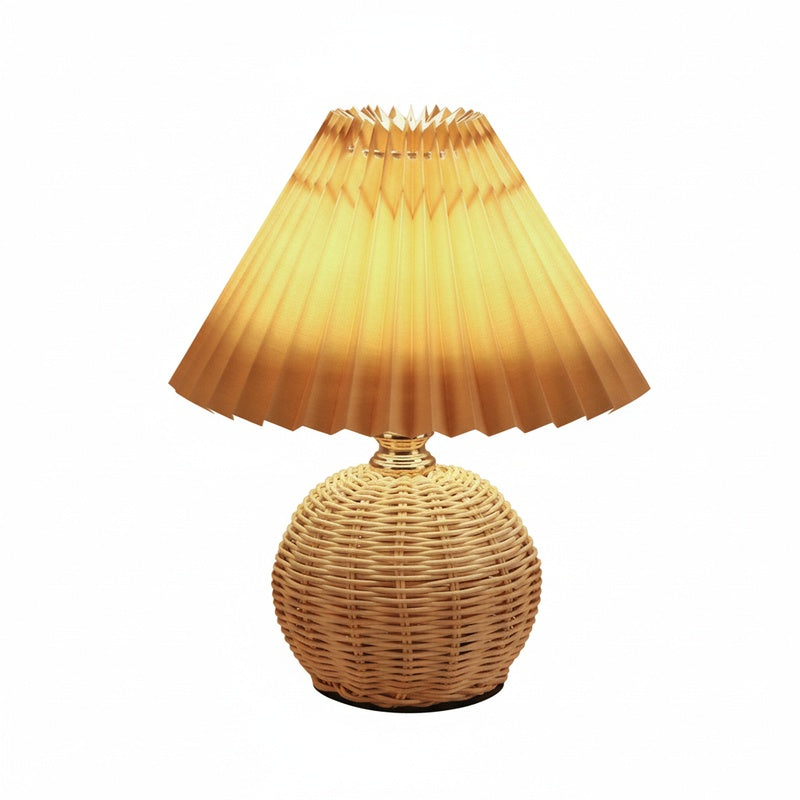 Tafellamp Bohemian met Gevlochten Rotan Voet en Geplooide Kap
