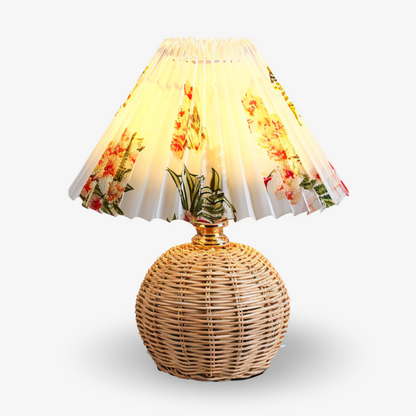 Tafellamp Bohemian met Gevlochten Rotting Voet en Geplooide Kap