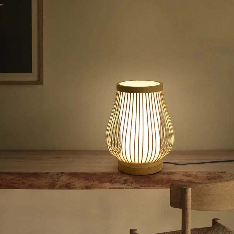 Tafellamp Japandi Stijl met Bamboe en Hout Kap