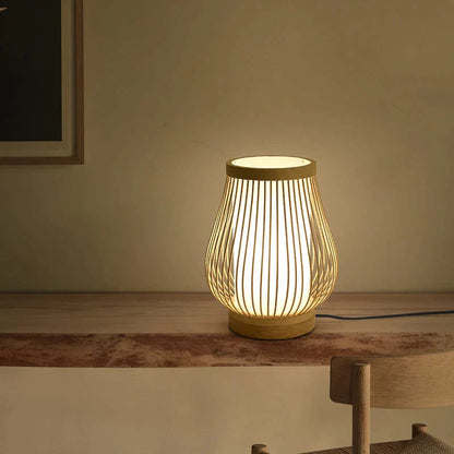 Tafellamp Japandi Stijl met Bamboe en Hout Kap