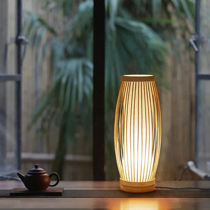 Tafellamp Japandi Stijl met Bamboe en Hout Kap