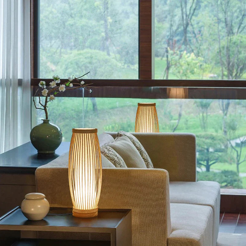 Tafellamp Japandi Stijl met Bamboe en Hout Kap