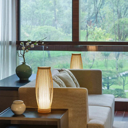 Tafellamp Japandi Stijl met Bamboe en Hout Kap