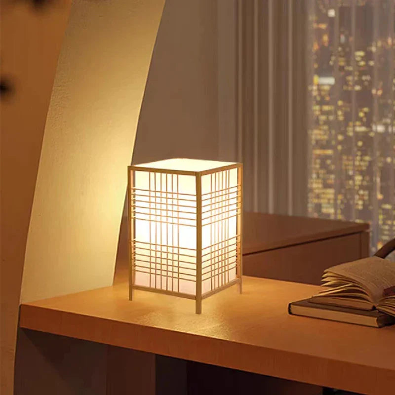 Tafellamp Japandi Stijl met Bamboe en Hout Kap