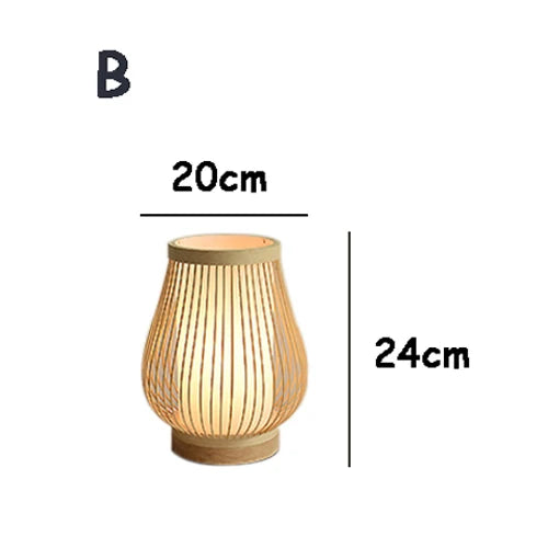 Tafellamp Japandi Stijl met Bamboe en Hout Kap