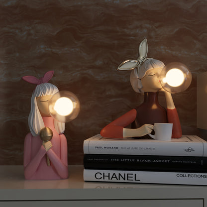 Tafellamp Meisjesfiguur met Glazen Bol Retro Decoratieve Lamp