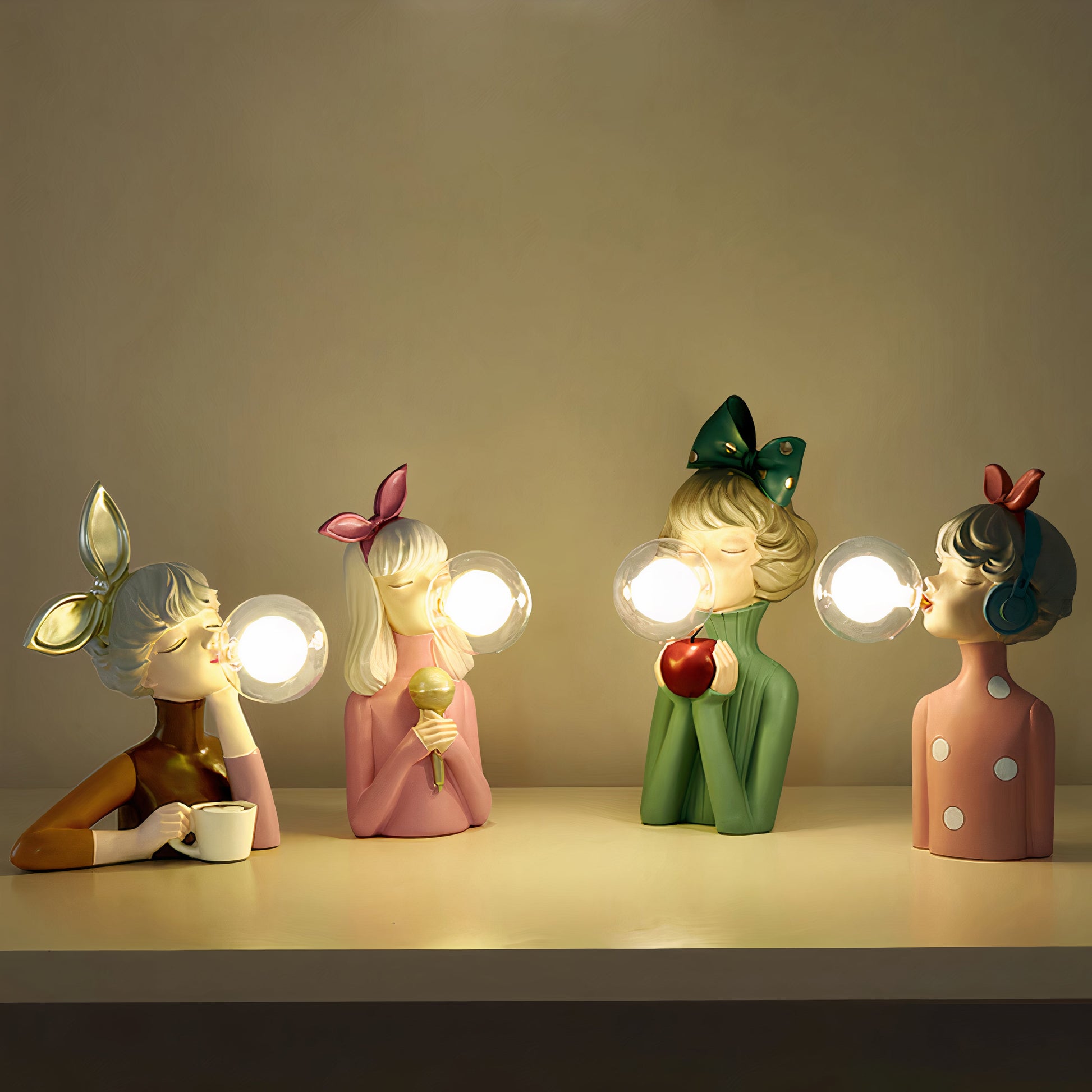 Tafellamp Meisjesfiguur met Glazen Bol Retro Decoratieve Lamp