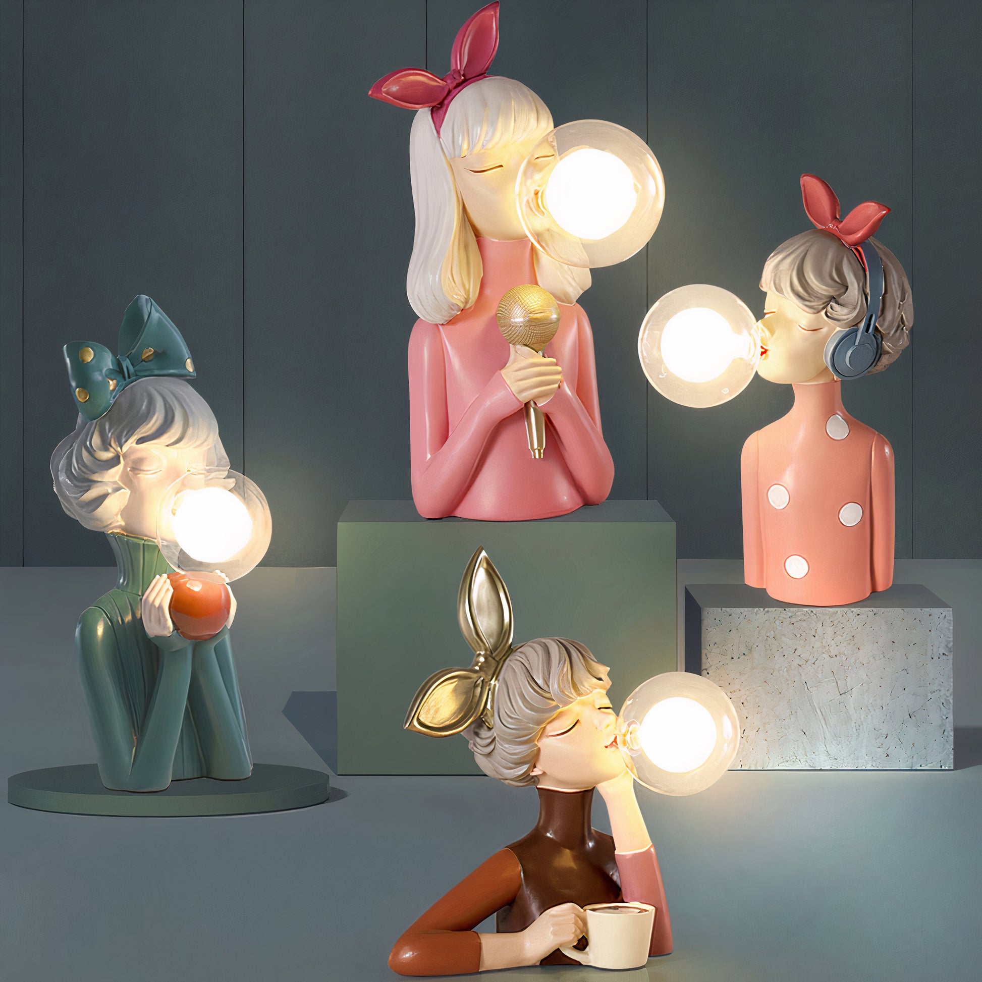 Tafellamp Meisjesfiguur met Glazen Bol Retro Decoratieve Lamp