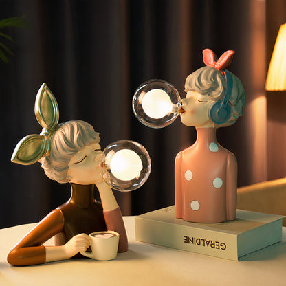Tafellamp Meisjesfiguur met Glazen Bol Retro Decoratieve Lamp